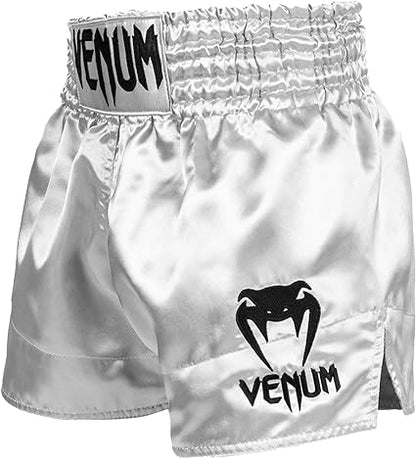 Fightshorts de Muay Thai Venum Classic (Plateado / Negro) (Disponible por Encargo)