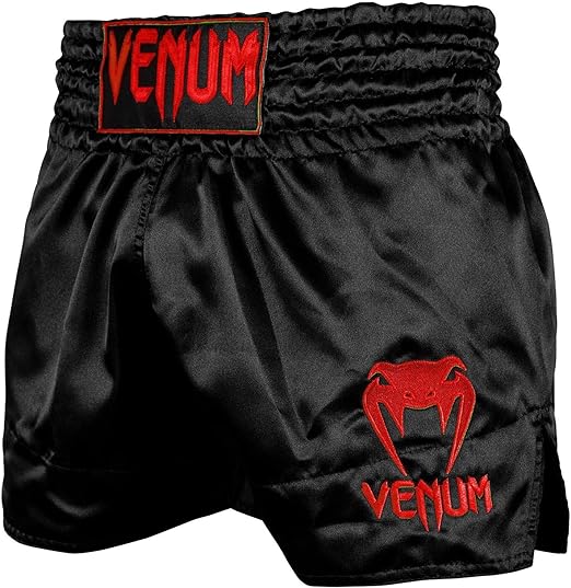 Fightshorts de Muay Thai Venum Classic (Negro / Rojo) (Disponible por Encargo)