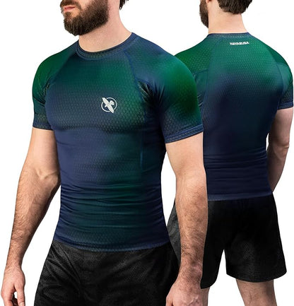 Rashguard Manga Corta Hayabusa Fusion (Azul / Verde) (Disponible en Costa Rica y por Encargo)